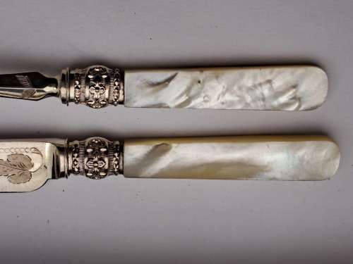 Beautiful Antique /Vintage 12pc Knife and Fork set with Mother Of Pearl Handles in wooden Box ,,