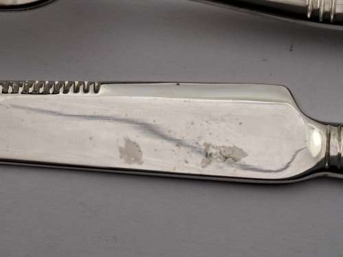 3pc Stuttafords set Cheese & Butter knifes and fork (some water marks on them) in Box Fan Pattern