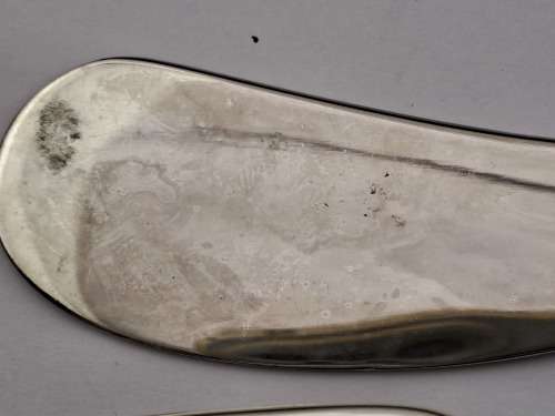 3pc Stuttafords set Cheese & Butter knifes and fork (some water marks on them) in Box Fan Pattern