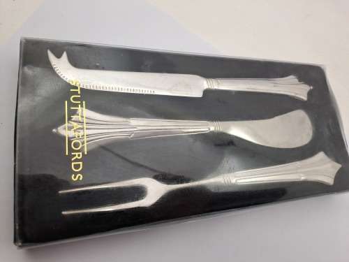 3pc Stuttafords set Cheese & Butter knifes and fork (some water marks on them) in Box Fan Pattern