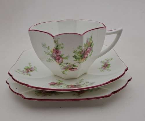 Vintage Shelly Bone China trio (Queen Anne Shape) cup has hairline cracks