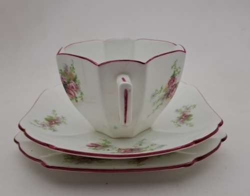 Vintage Shelly Bone China trio (Queen Anne Shape) cup has hairline cracks