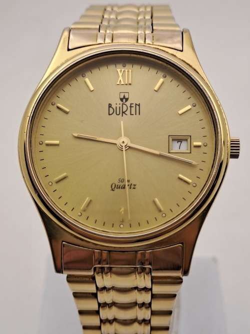 1994 Buren 1509 5ATM Swiss Made Quarts Mens watch- working -Engraved WSAVA Congress 1994
