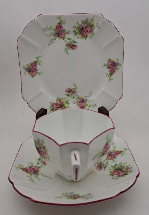 Vintage Shelly Bone China trio (Queen Anne Shape) cup has hairline cracks