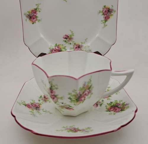 Vintage Shelly Bone China trio (Queen Anne Shape) cup has hairline cracks