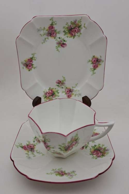 Vintage Shelly Bone China trio (Queen Anne Shape) cup has hairline cracks