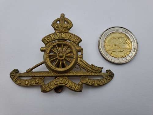 Large Royal Artillery Beret Badge - King`s Crown 67x50mm Brass 16 Gram