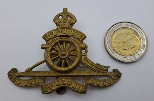 Large Royal Artillery Beret Badge - King`s Crown 67x50mm Brass 16 Gram