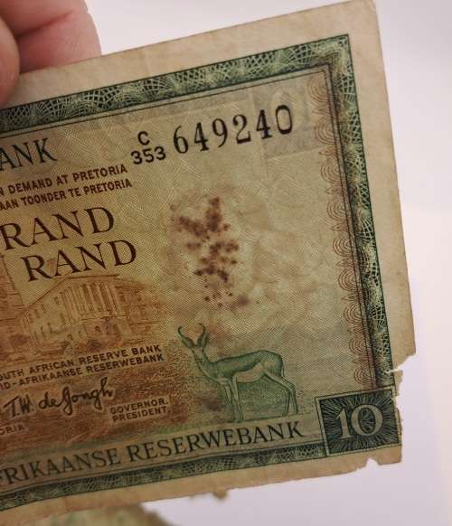 2 1975-1976 South Africa 10 Notes (T.W. de Jongh) Poor condition