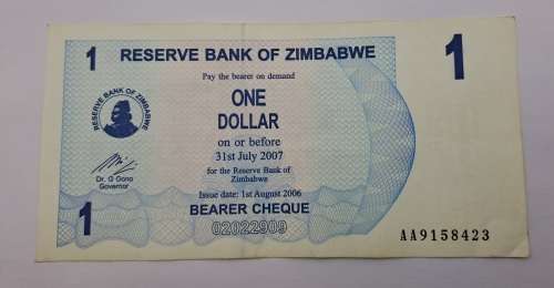 2006 Zimbabwe 1 Dollar Bearer Cheque