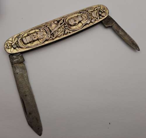 Antique / Vintage  Boerwar Pocket knife with Kruger and De wet - 2 blades (see condition)