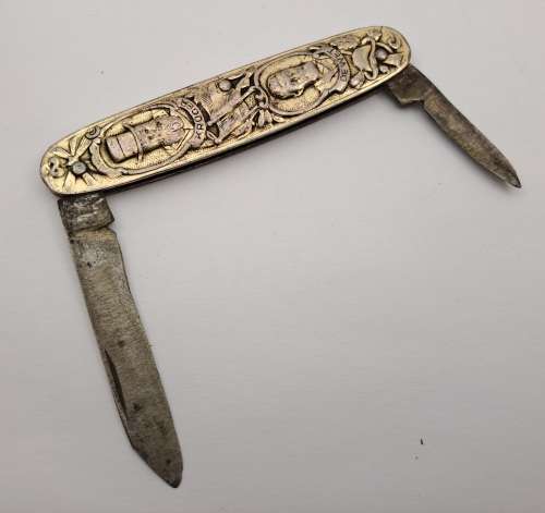 Antique / Vintage  Boerwar Pocket knife with Kruger and De wet - 2 blades (see condition)