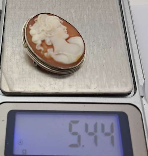 Vintage Silver (.800) Shell Cameo Pendant 29x22mm