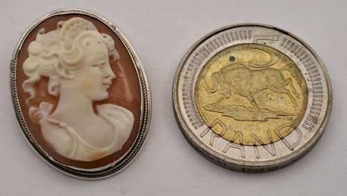Vintage Silver (.800) Shell Cameo Pendant 29x22mm