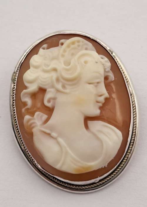 Vintage Silver (.800) Shell Cameo Pendant 29x22mm