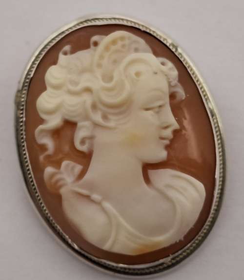 Vintage Silver (.800) Shell Cameo Pendant 29x22mm