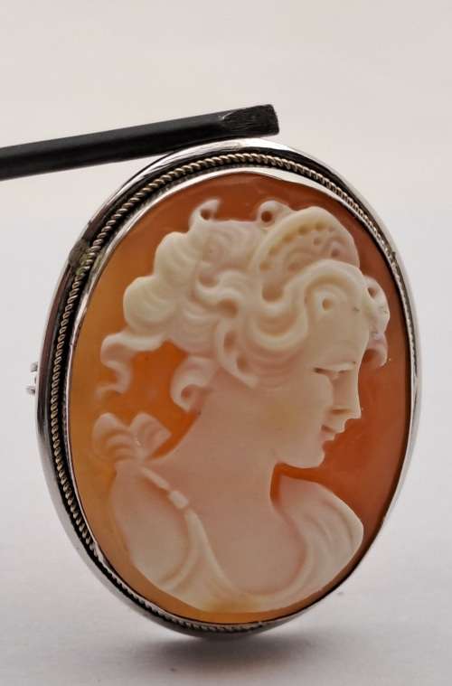Vintage Silver (.800) Shell Cameo Pendant 29x22mm