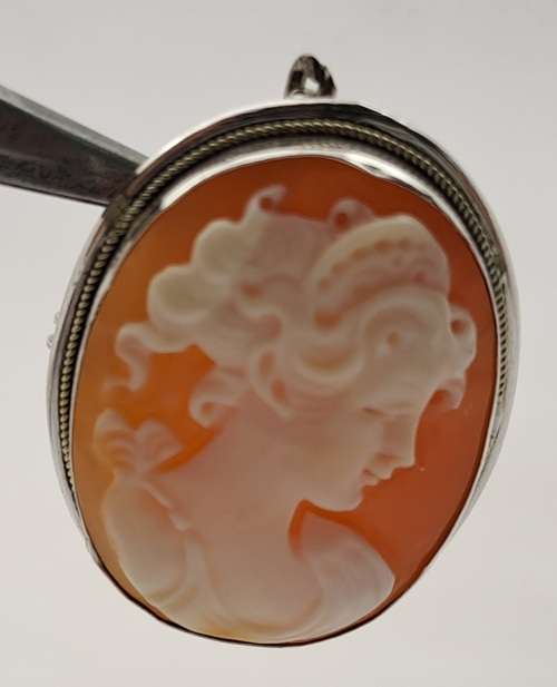 Vintage Silver (.800) Shell Cameo Pendant 29x22mm