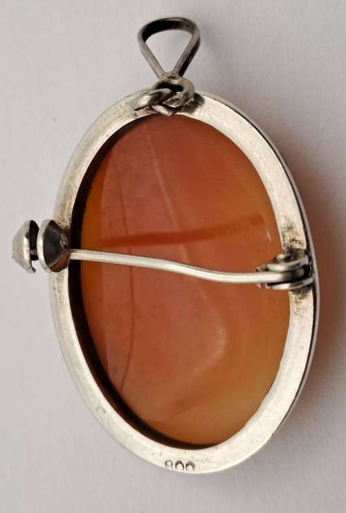 Vintage Silver (.800) Shell Cameo Pendant 29x22mm