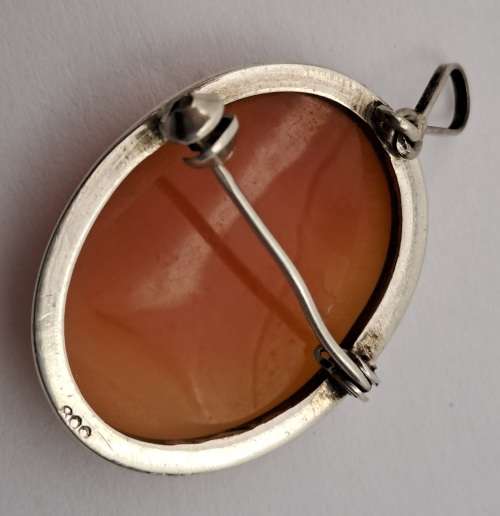Vintage Silver (.800) Shell Cameo Pendant 29x22mm
