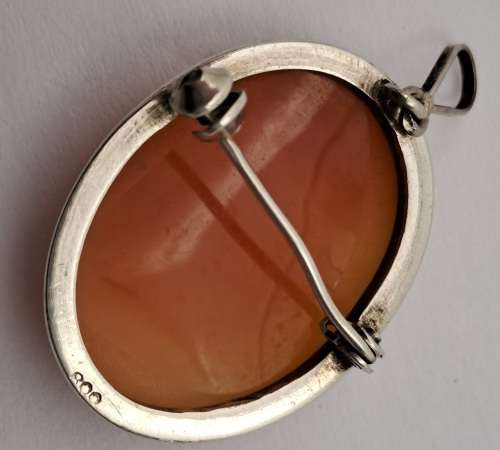 Vintage Silver (.800) Shell Cameo Pendant 29x22mm