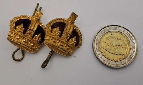 2 x British Kings Crown Badges /Pins 25x26mm