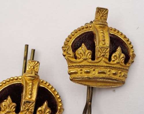 2 x British Kings Crown Badges /Pins 25x26mm