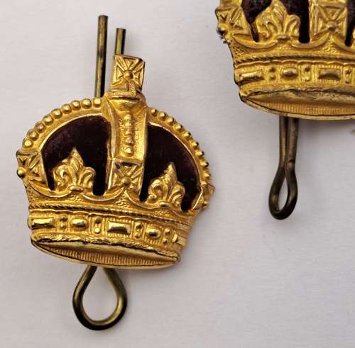 2 x British Kings Crown Badges /Pins 25x26mm