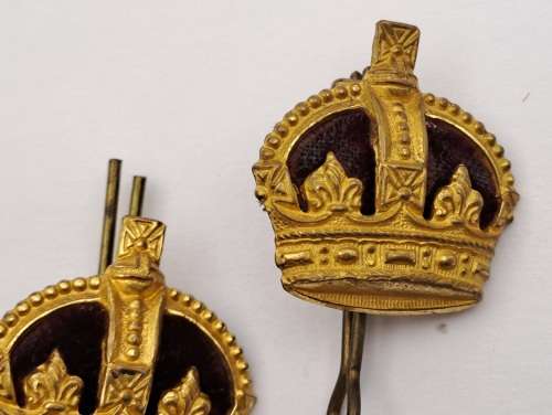 2 x British Kings Crown Badges /Pins 25x26mm