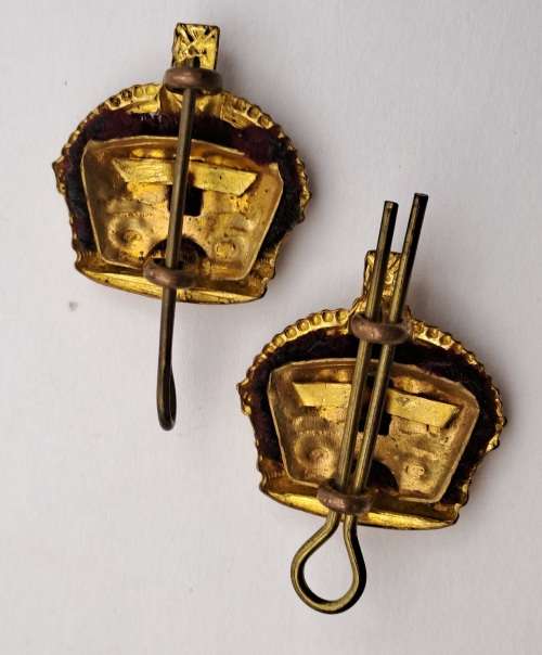 2 x British Kings Crown Badges /Pins 25x26mm
