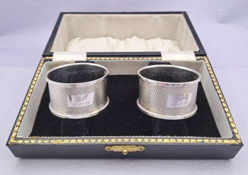 Pair of Vintage 1967&1968 Hallmarked STERLING SILVER napkin Rings Boxed-Engraved