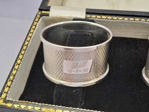 Pair of Vintage 1967&1968 Hallmarked STERLING SILVER napkin Rings Boxed-Engraved