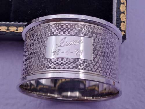 Pair of Vintage 1967&1968 Hallmarked STERLING SILVER napkin Rings Boxed-Engraved