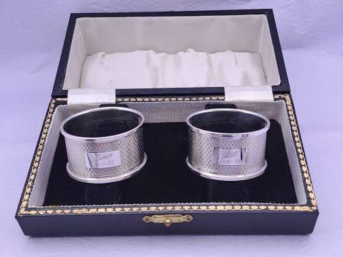 Pair of Vintage 1967&1968 Hallmarked STERLING SILVER napkin Rings Boxed-Engraved