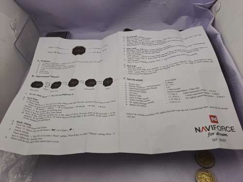 New/old stock NaviForce NF 9097 Quartz watch-still in Box-need battery-metal strap