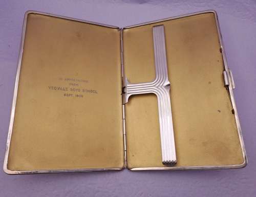 Vintage 1950`s Silver Plated Cigarette Case from Yeoville Boys school -engraved
