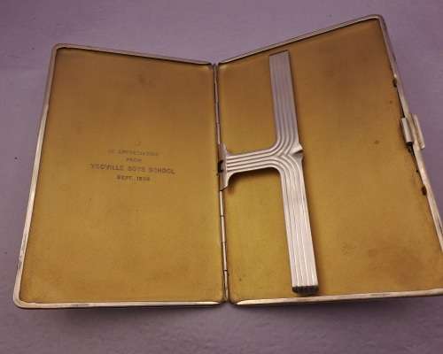 Vintage 1950`s Silver Plated Cigarette Case from Yeoville Boys school -engraved