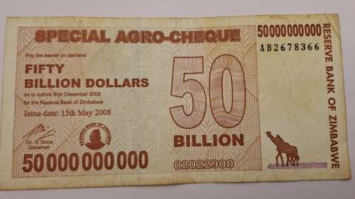2008   Zimbabwe 50 000 000 000 Dollars Special Agro-Cheque