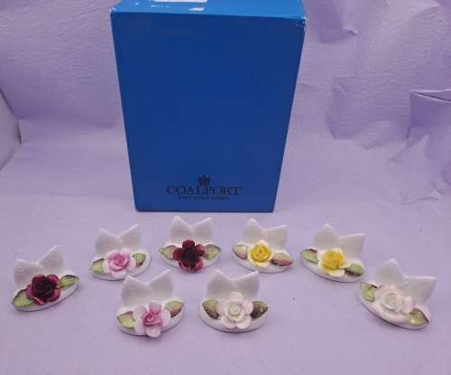 Vintage Coalport  Bone china Flower Name Place Settings Or Menu Holders in Box