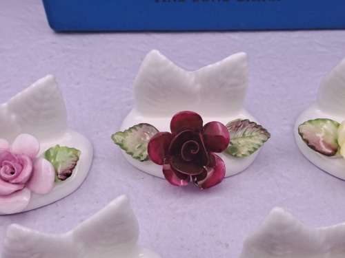 Vintage Coalport  Bone china Flower Name Place Settings Or Menu Holders in Box