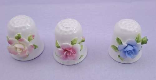 6 Vintage Coalport Floral Bone China Thimbles -England