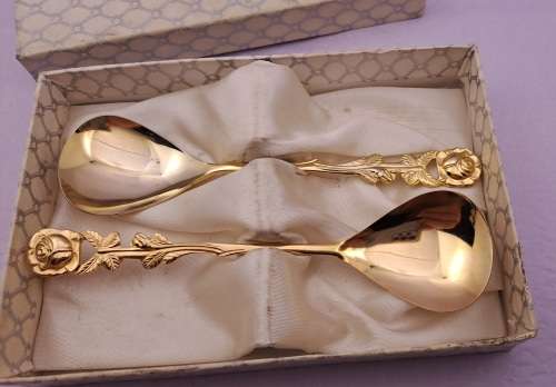 Vintage 2 EETRITE BRABER Gold Plated tea spoons in Box 10cm