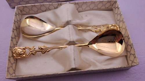 Vintage 2 EETRITE BRABER Gold Plated tea spoons in Box 10cm