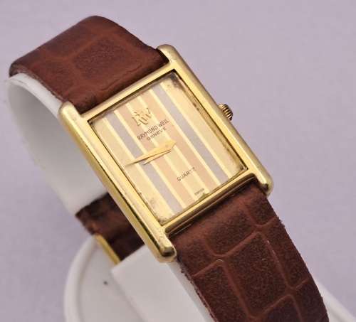 Vintage 18K Electroplated Gold Raymond Weil 9006 Geneve Quartz Swiss watch -working
