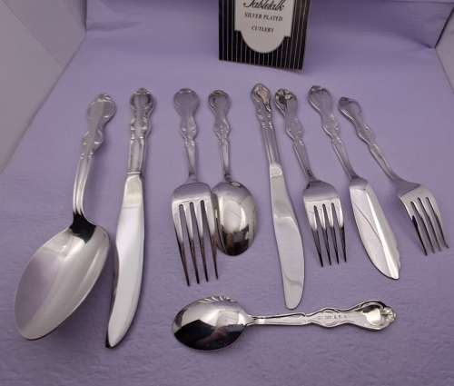 Vintage unused 112pc EM-ESS Silver Plated Cutlery set (very High Quality) in wooden box 12 of each