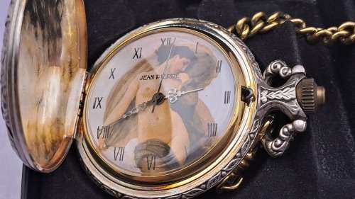 Vintage Jean Pierre Swiss made Quartz Pocket watch with pewter Case- working