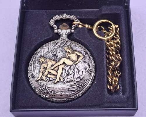 Vintage Jean Pierre Swiss made Quartz Pocket watch with pewter Case- working