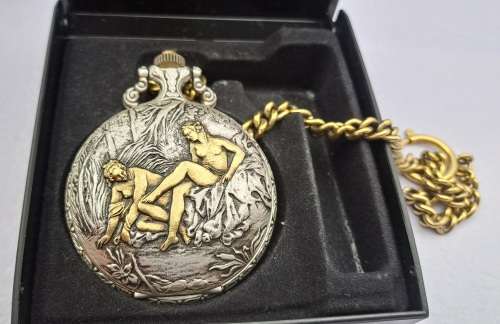 Vintage Jean Pierre Swiss made Quartz Pocket watch with pewter Case- working