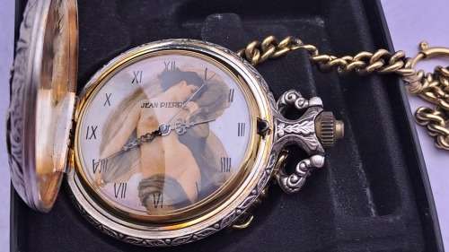 Vintage Jean Pierre Swiss made Quartz Pocket watch with pewter Case- working