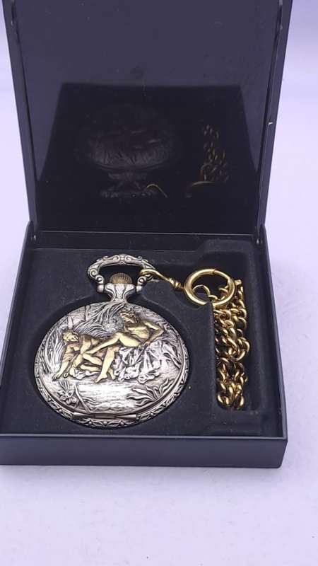 Vintage Jean Pierre Swiss made Quartz Pocket watch with pewter Case- working